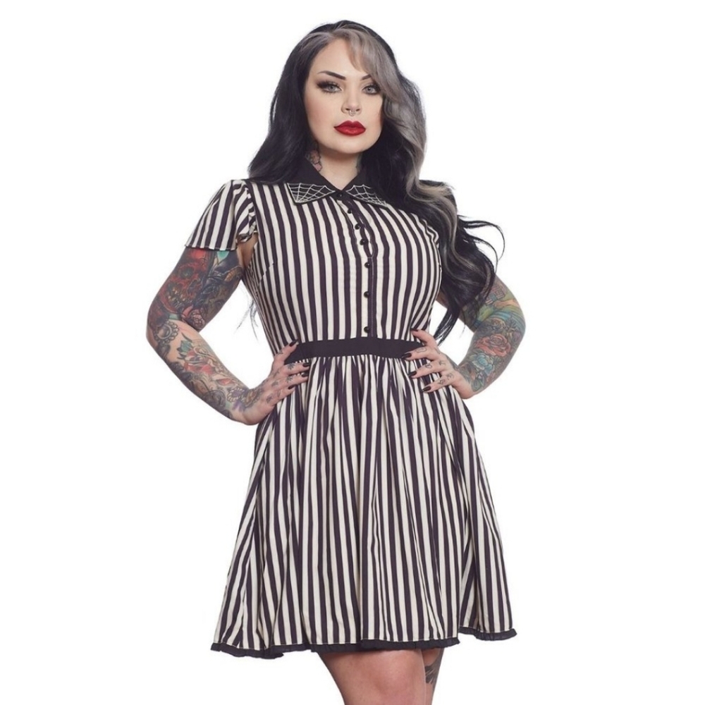 Sourpuss Black and White Striped Mini Dress